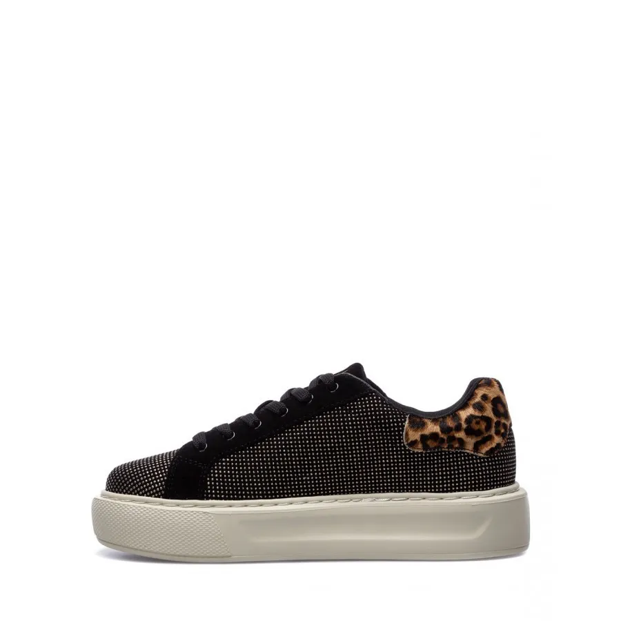Zapatos Mujeres Sneakers LIU JO Milano Kylie 1 Glitter Cuero Negro Leo
