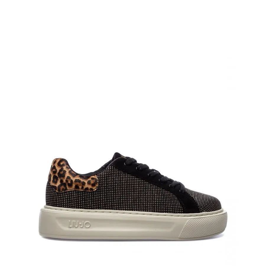 Zapatos Mujeres Sneakers LIU JO Milano Kylie 1 Glitter Cuero Negro Leo