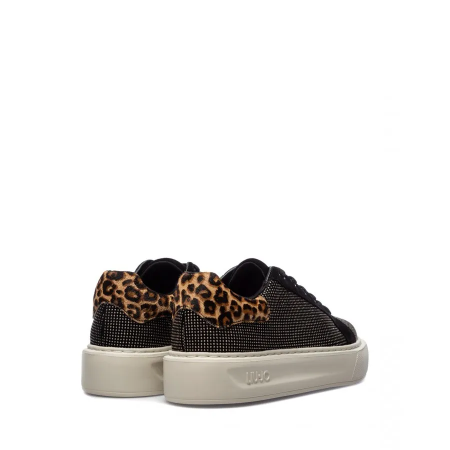 Zapatos Mujeres Sneakers LIU JO Milano Kylie 1 Glitter Cuero Negro Leo