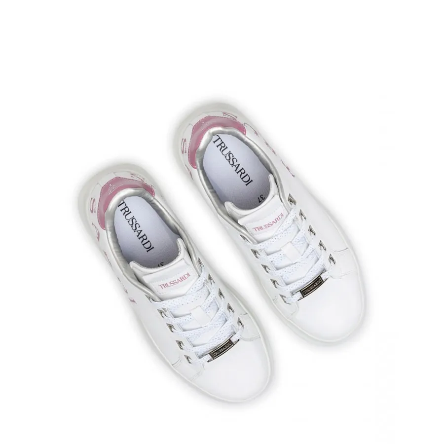 Zapatos Mujeres Sneakers TRUSSARDI Leilani White Pink Cuero Blanco